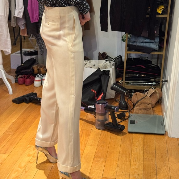 Etro Cream Wool Tailored Trousers Cuffed Hem High Rise Italy Quiet Luxury 40 - Picture 4 of 10